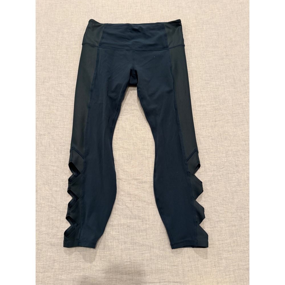 Athleta Navy Blue Lattice Cut Out Mixed Media Leggings 305922 SP